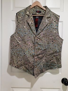 Nwt Vatpave Victorian Mens Steampunk Gothic Metallic Multicolored Vest Size 2XL